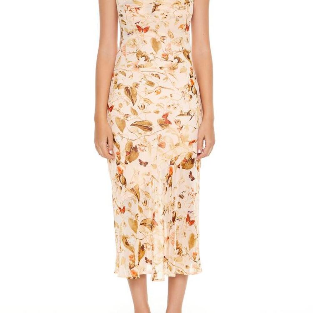 Forever 21 Leaf Print Cami Midi Dress in Cream